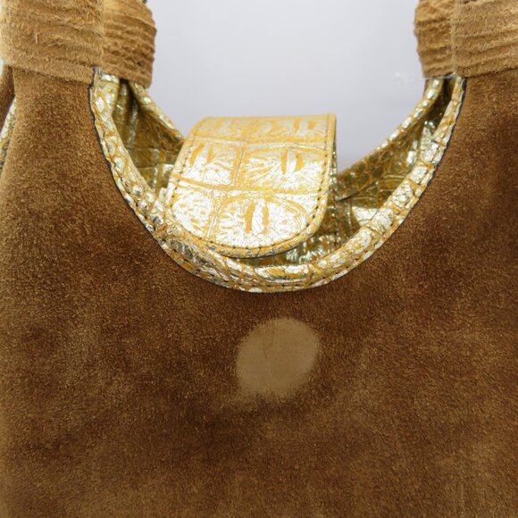 Women Handheld Brown Suede Leather Purse Fatto a Mano by Carlos Falchi Small Bag - Picture 11 of 16